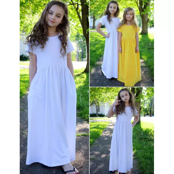 Arshiner Girls Maxi Dress Long/Short Sleeve Casual Holiday Dress with Pockets for 5-13 Years