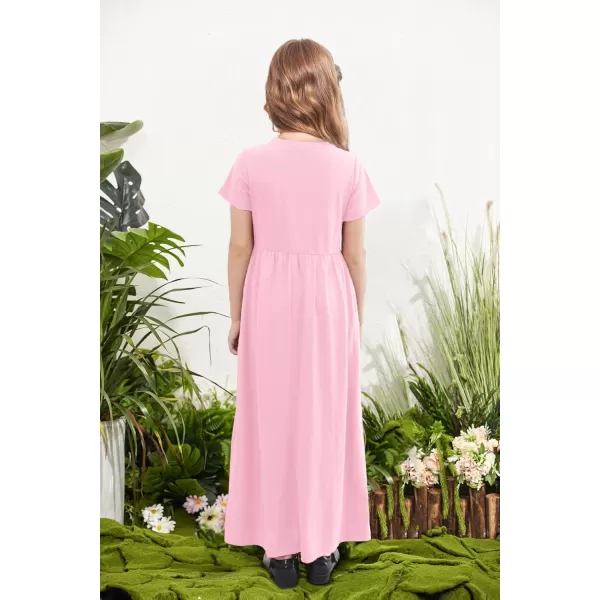 Arshiner Girls Maxi Dress Long/Short Sleeve Casual Holiday Dress with Pockets for 5-13 Years