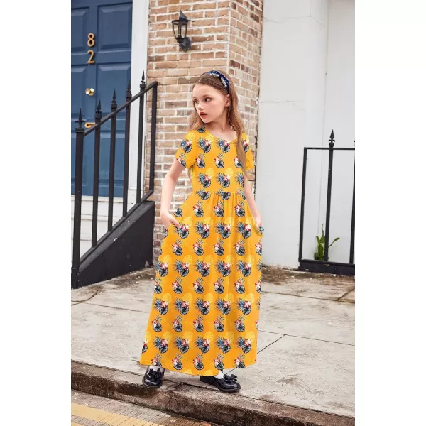 Arshiner Girls Maxi Dress Long/Short Sleeve Casual Holiday Dress with Pockets for 5-13 Years