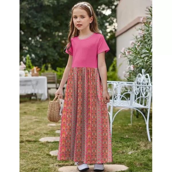 Arshiner Girls Maxi Dress Long/Short Sleeve Casual Holiday Dress with Pockets for 5-13 Years