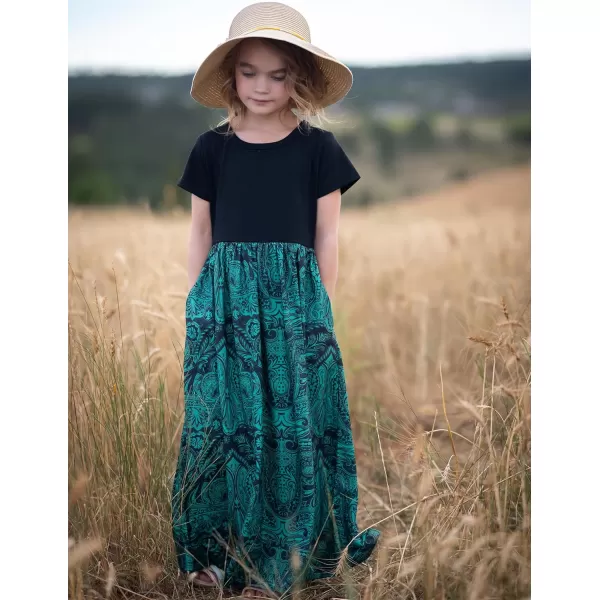 Arshiner Girls Maxi Dress Long/Short Sleeve Casual Holiday Dress with Pockets for 5-13 Years
