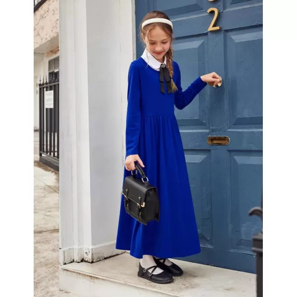 Arshiner Girls Maxi Dress Long/Short Sleeve Casual Holiday Dress with Pockets for 5-13 Years