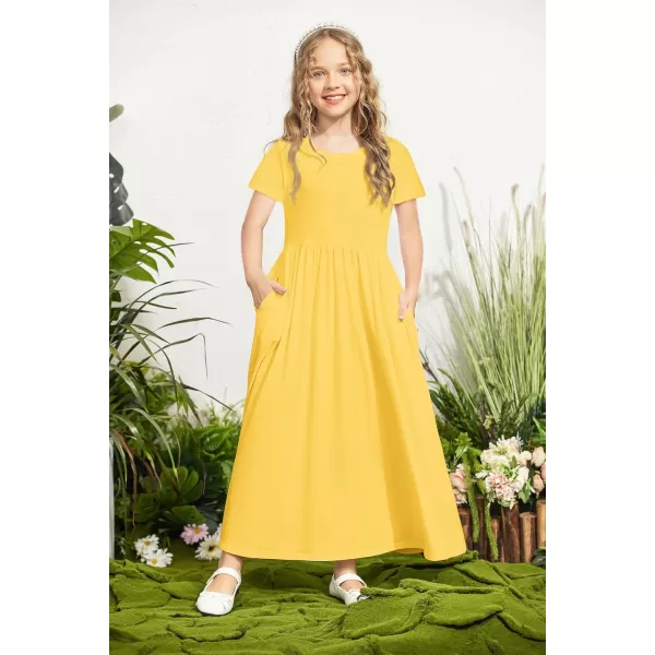 Arshiner Girls Maxi Dress Long/Short Sleeve Casual Holiday Dress with Pockets for 5-13 Years