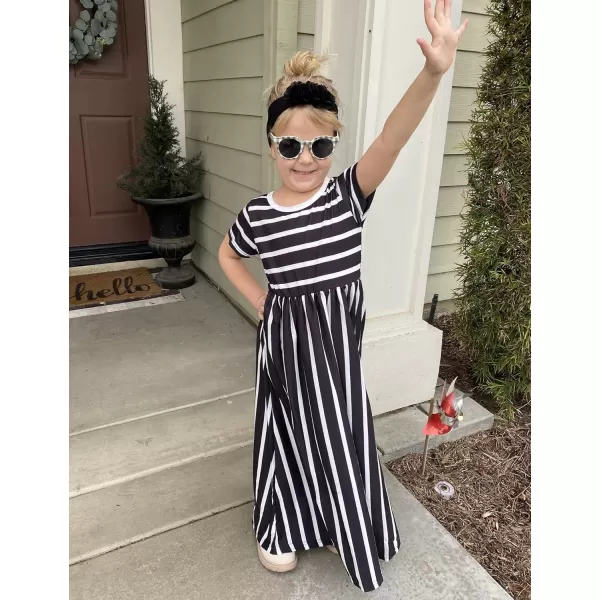 Arshiner Girls Maxi Dress Long/Short Sleeve Casual Holiday Dress with Pockets for 5-13 Years