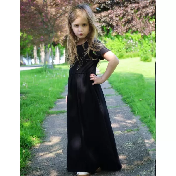 Arshiner Girls Maxi Dress Long/Short Sleeve Casual Holiday Dress with Pockets for 5-13 Years