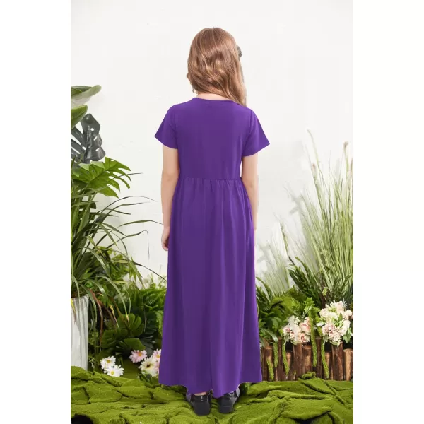 Arshiner Girls Maxi Dress Long/Short Sleeve Casual Holiday Dress with Pockets for 5-13 Years
