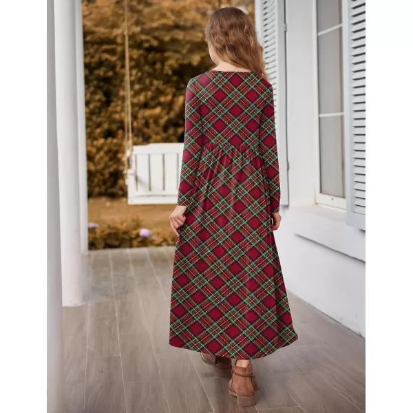 Arshiner Girls Maxi Dress Long/Short Sleeve Casual Holiday Dress with Pockets for 5-13 Years