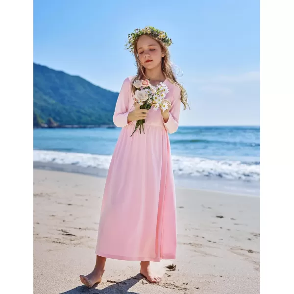 Arshiner Girls Maxi Dress Long/Short Sleeve Casual Holiday Dress with Pockets for 5-13 Years