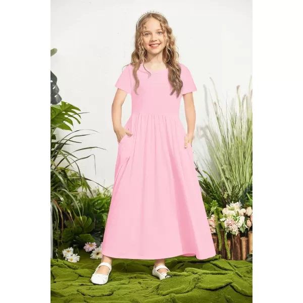 Arshiner Girls Maxi Dress Long/Short Sleeve Casual Holiday Dress with Pockets for 5-13 Years