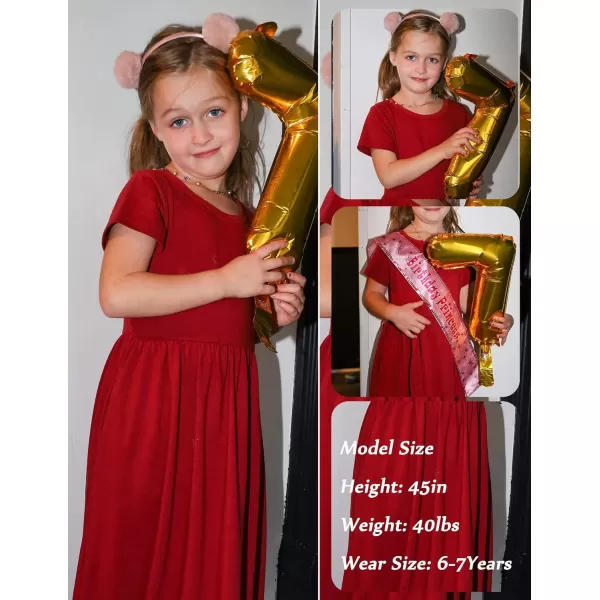 Arshiner Girls Maxi Dress Long/Short Sleeve Casual Holiday Dress with Pockets for 5-13 Years
