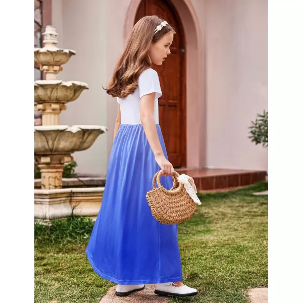 Arshiner Girls Maxi Dress Long/Short Sleeve Casual Holiday Dress with Pockets for 5-13 Years