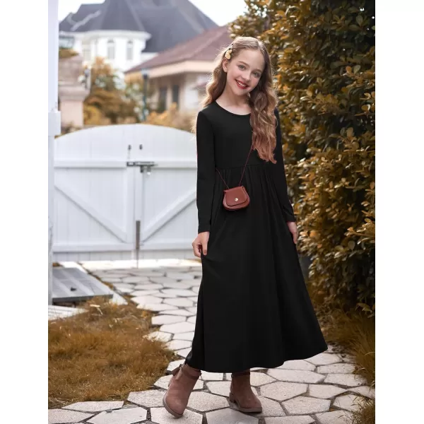 Arshiner Girls Maxi Dress Long/Short Sleeve Casual Holiday Dress with Pockets for 5-13 Years