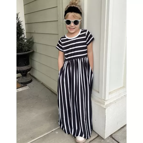 Arshiner Girls Maxi Dress Long/Short Sleeve Casual Holiday Dress with Pockets for 5-13 Years