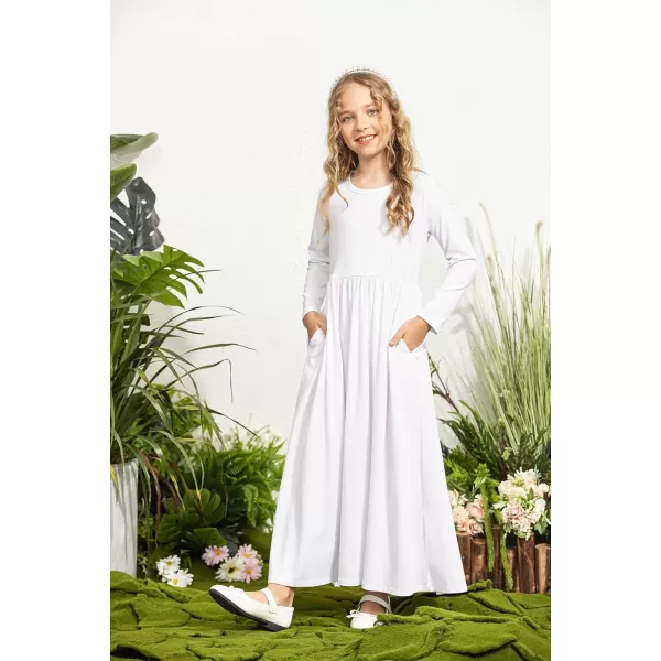 Arshiner Girls Maxi Dress Long/Short Sleeve Casual Holiday Dress with Pockets for 5-13 Years