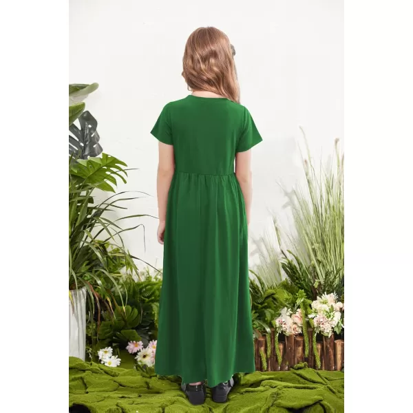 Arshiner Girls Maxi Dress Long/Short Sleeve Casual Holiday Dress with Pockets for 5-13 Years