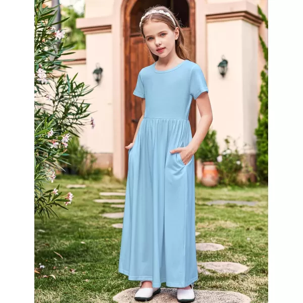Arshiner Girls Maxi Dress Long/Short Sleeve Casual Holiday Dress with Pockets for 5-13 Years