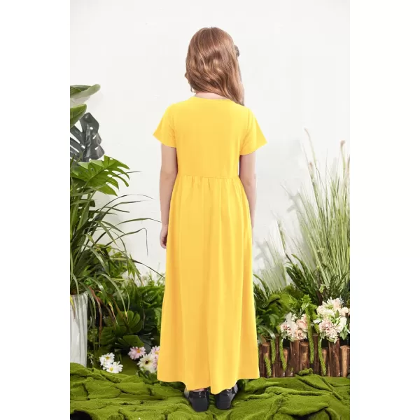 Arshiner Girls Maxi Dress Long/Short Sleeve Casual Holiday Dress with Pockets for 5-13 Years