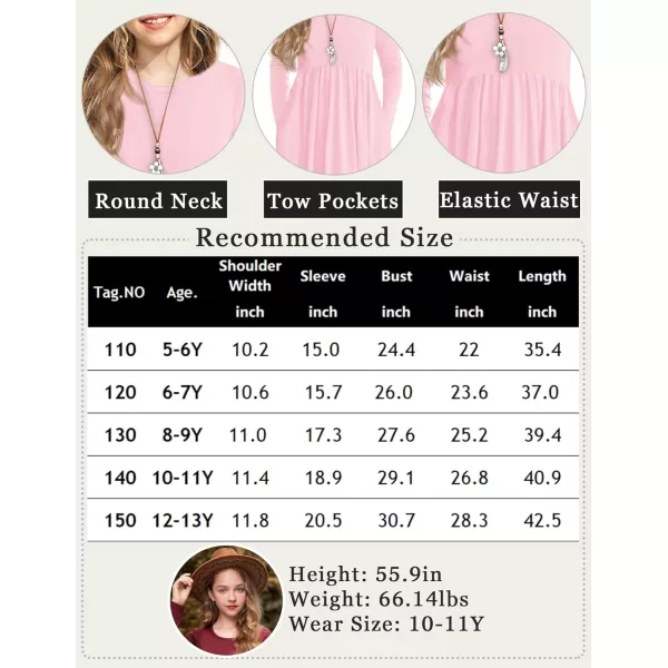 Arshiner Girls Maxi Dress Long/Short Sleeve Casual Holiday Dress with Pockets for 5-13 Years