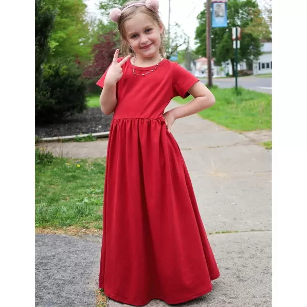 Arshiner Girls Maxi Dress Long/Short Sleeve Casual Holiday Dress with Pockets for 5-13 Years