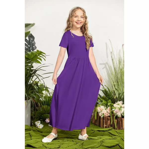 Arshiner Girls Maxi Dress Long/Short Sleeve Casual Holiday Dress with Pockets for 5-13 Years