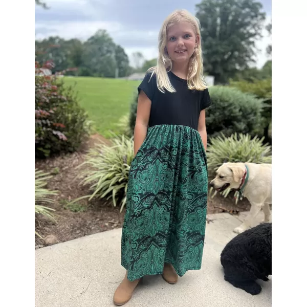 Arshiner Girls Maxi Dress Long/Short Sleeve Casual Holiday Dress with Pockets for 5-13 Years