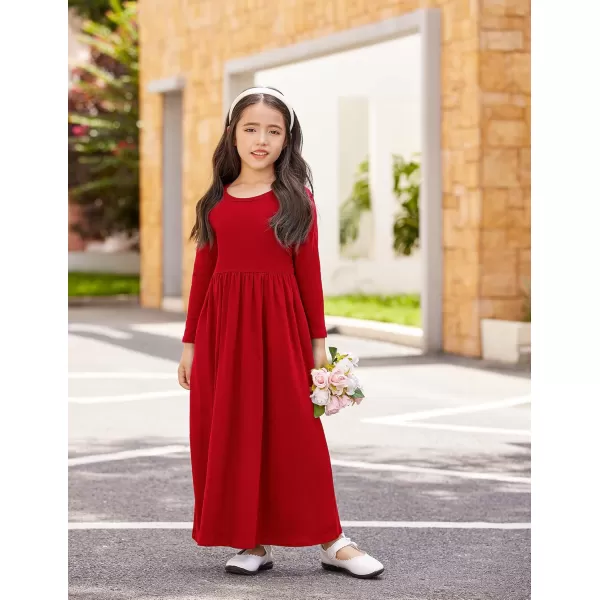 Arshiner Girls Maxi Dress Long/Short Sleeve Casual Holiday Dress with Pockets for 5-13 Years