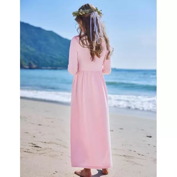 Arshiner Girls Maxi Dress Long/Short Sleeve Casual Holiday Dress with Pockets for 5-13 Years