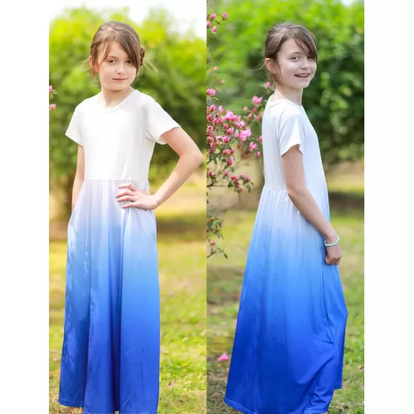 Arshiner Girls Maxi Dress Long/Short Sleeve Casual Holiday Dress with Pockets for 5-13 Years