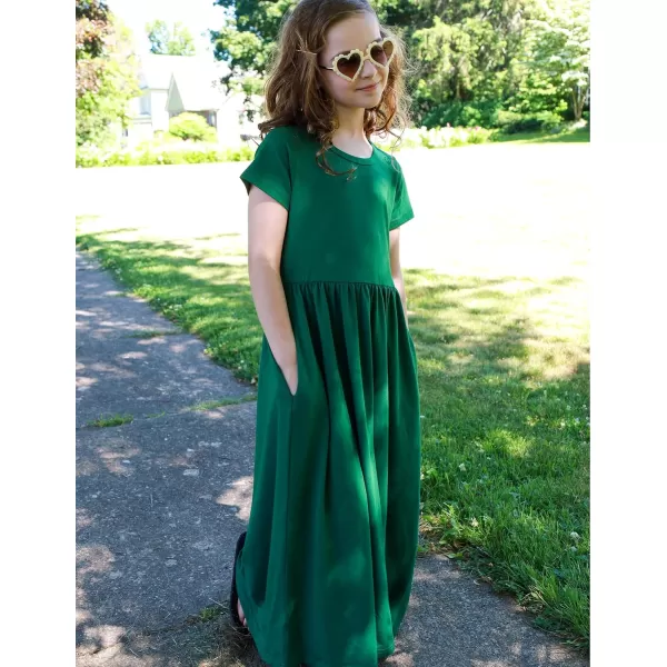 Arshiner Girls Maxi Dress Long/Short Sleeve Casual Holiday Dress with Pockets for 5-13 Years