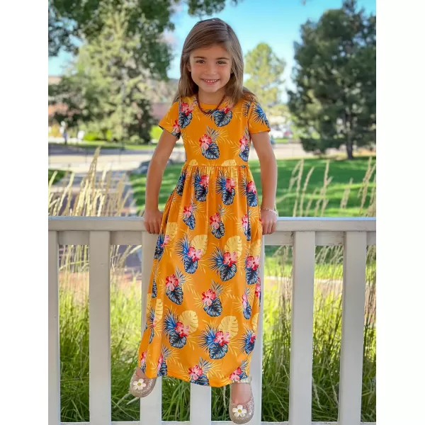 Arshiner Girls Maxi Dress Long/Short Sleeve Casual Holiday Dress with Pockets for 5-13 Years