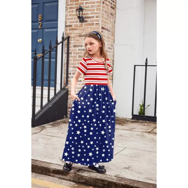 Arshiner Girls Maxi Dress Long/Short Sleeve Casual Holiday Dress with Pockets for 5-13 Years