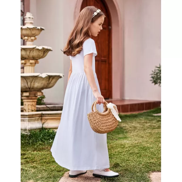 Arshiner Girls Maxi Dress Long/Short Sleeve Casual Holiday Dress with Pockets for 5-13 Years