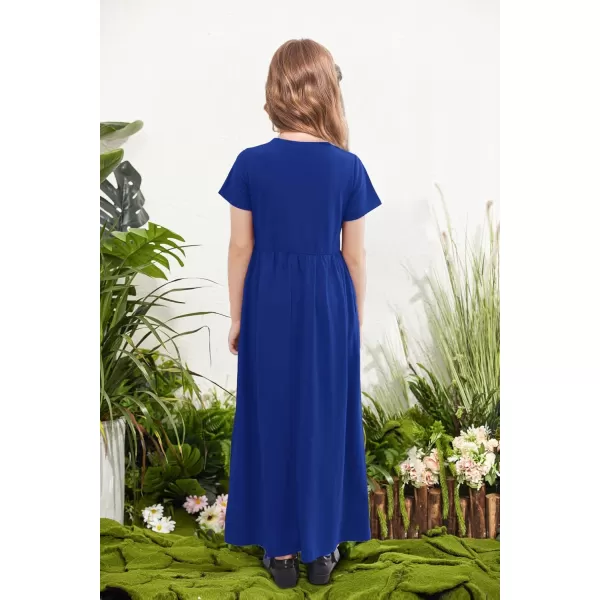 Arshiner Girls Maxi Dress Long/Short Sleeve Casual Holiday Dress with Pockets for 5-13 Years