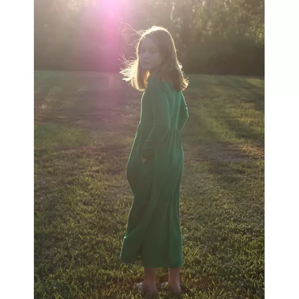 Arshiner Girls Maxi Dress Long/Short Sleeve Casual Holiday Dress with Pockets for 5-13 Years