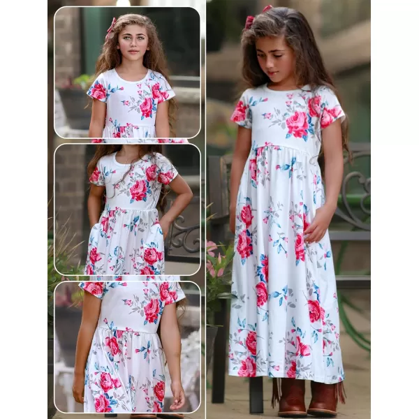Arshiner Girls Maxi Dress Long/Short Sleeve Casual Holiday Dress with Pockets for 5-13 Years