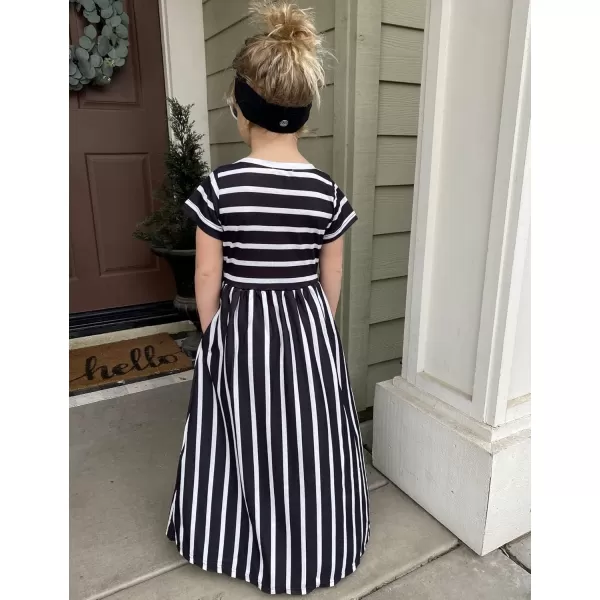 Arshiner Girls Maxi Dress Long/Short Sleeve Casual Holiday Dress with Pockets for 5-13 Years