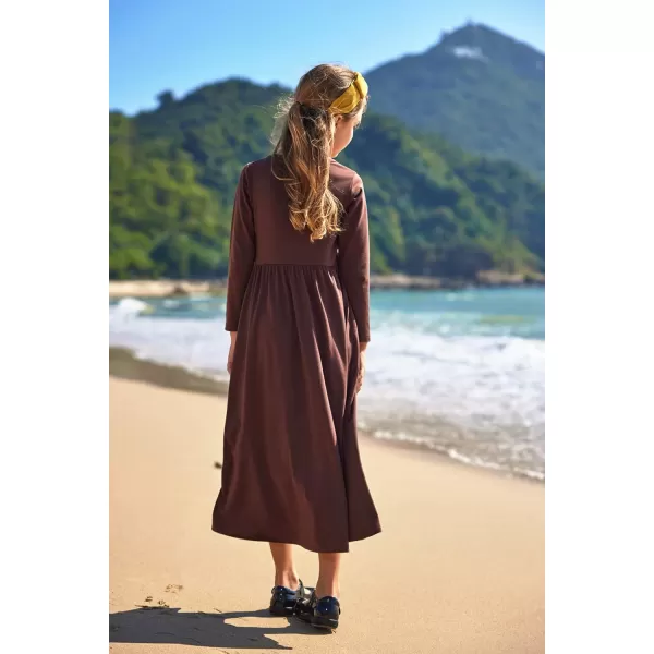 Arshiner Girls Maxi Dress Long/Short Sleeve Casual Holiday Dress with Pockets for 5-13 Years