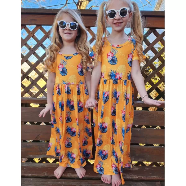 Arshiner Girls Maxi Dress Long/Short Sleeve Casual Holiday Dress with Pockets for 5-13 Years