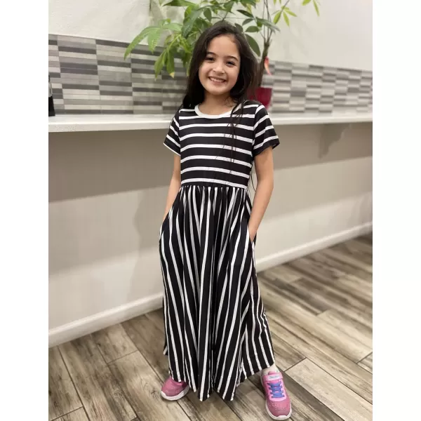 Arshiner Girls Maxi Dress Long/Short Sleeve Casual Holiday Dress with Pockets for 5-13 Years