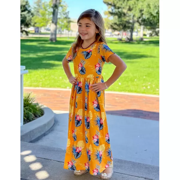Arshiner Girls Maxi Dress Long/Short Sleeve Casual Holiday Dress with Pockets for 5-13 Years