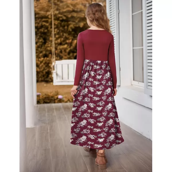 Arshiner Girls Maxi Dress Long/Short Sleeve Casual Holiday Dress with Pockets for 5-13 Years