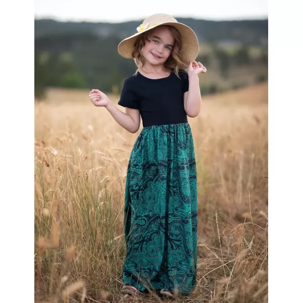 Arshiner Girls Maxi Dress Long/Short Sleeve Casual Holiday Dress with Pockets for 5-13 Years