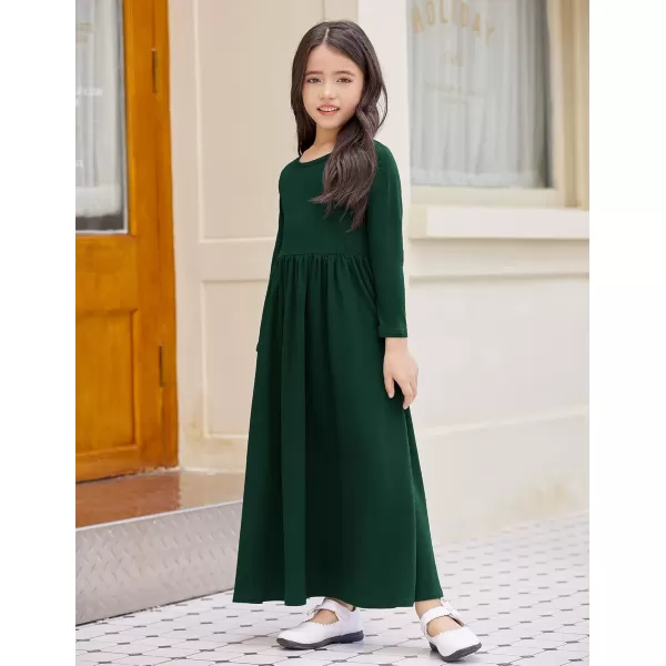 Arshiner Girls Maxi Dress Long/Short Sleeve Casual Holiday Dress with Pockets for 5-13 Years