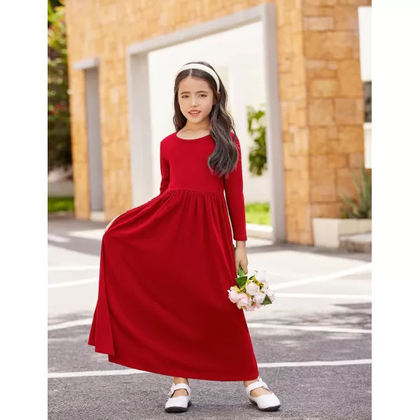 Arshiner Girls Maxi Dress Long/Short Sleeve Casual Holiday Dress with Pockets for 5-13 Years