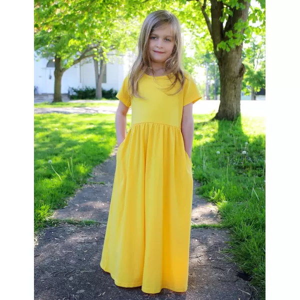 Arshiner Girls Maxi Dress Long/Short Sleeve Casual Holiday Dress with Pockets for 5-13 Years