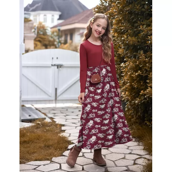Arshiner Girls Maxi Dress Long/Short Sleeve Casual Holiday Dress with Pockets for 5-13 Years