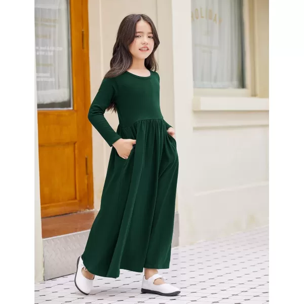Arshiner Girls Maxi Dress Long/Short Sleeve Casual Holiday Dress with Pockets for 5-13 Years