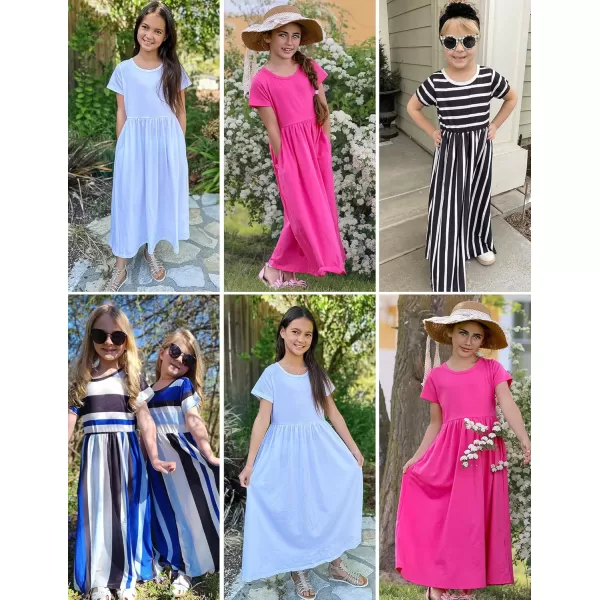 Arshiner Girls Maxi Dress Long/Short Sleeve Casual Holiday Dress with Pockets for 5-13 Years