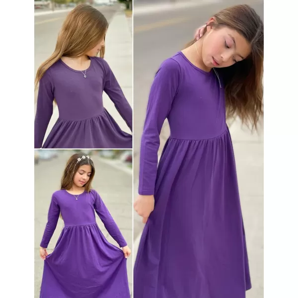 Arshiner Girls Maxi Dress Long/Short Sleeve Casual Holiday Dress with Pockets for 5-13 Years