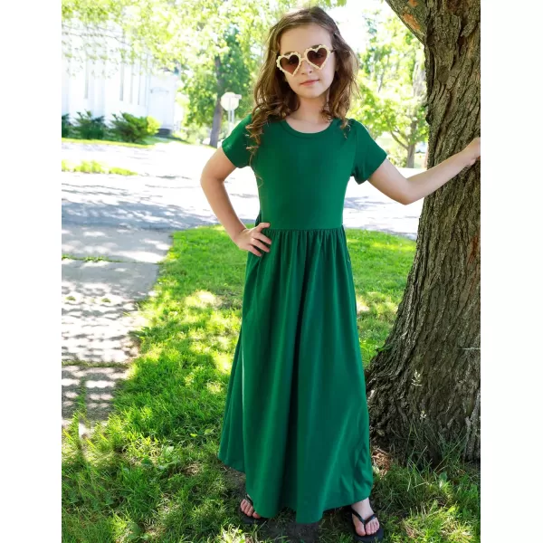 Arshiner Girls Maxi Dress Long/Short Sleeve Casual Holiday Dress with Pockets for 5-13 Years